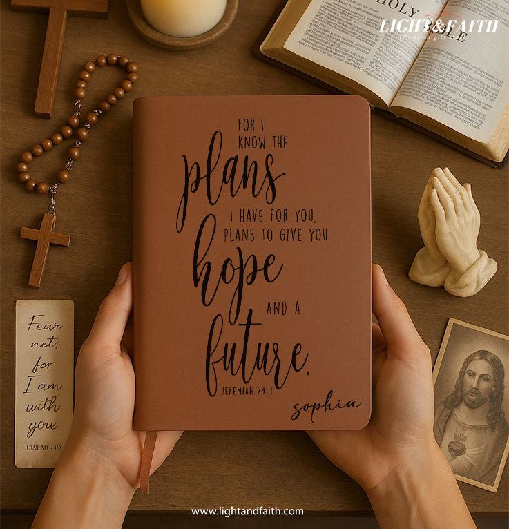 Personalized Christian Journal with Jeremiah 29:11, Custom Name Prayer & Faith Notebook, Religious Gift, First Communion Gifts, Birthday. NBLAF48